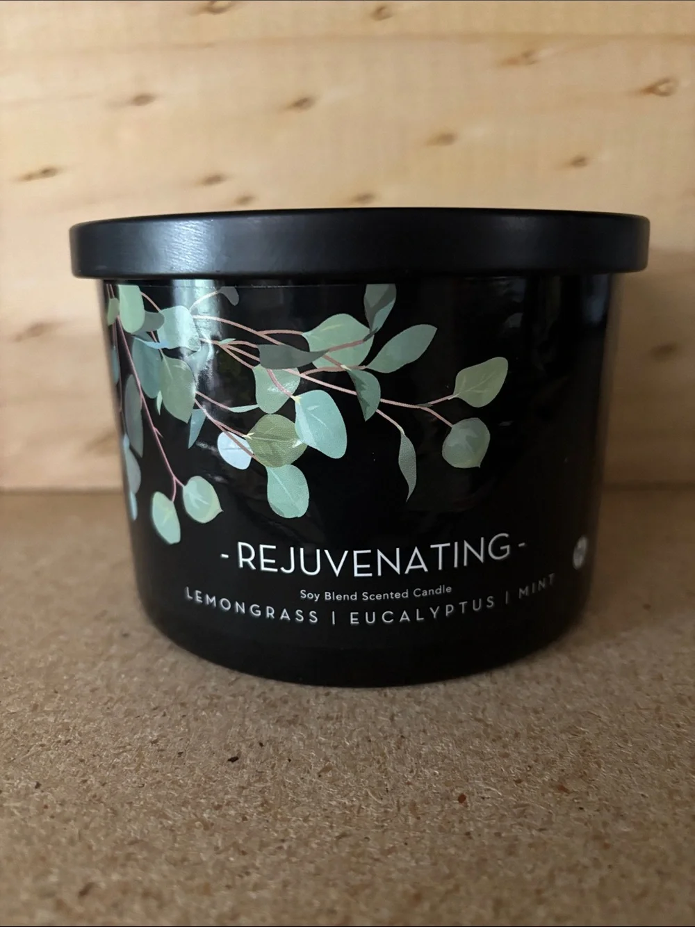 Huntington Home, Rejuvenating Soy Blend Scented Candle - Black with Green Leaf